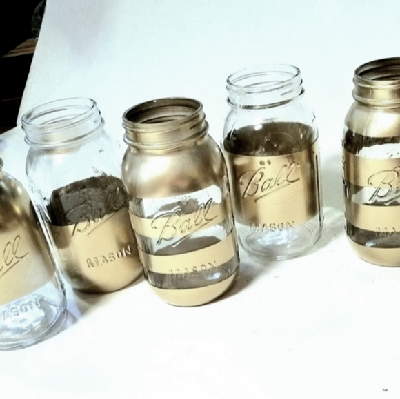 5 Custom Hand Painted Metallic Gold Mason Jars - Picture 3 of 3